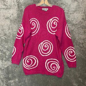 Vintage Oxford Sport Women Wacky Swirly 80s Crew Neck Long Sleeve Sweater L